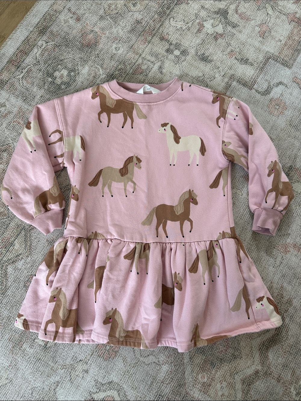 H&M Pink Girls Horse Print Long Sleeve Dress